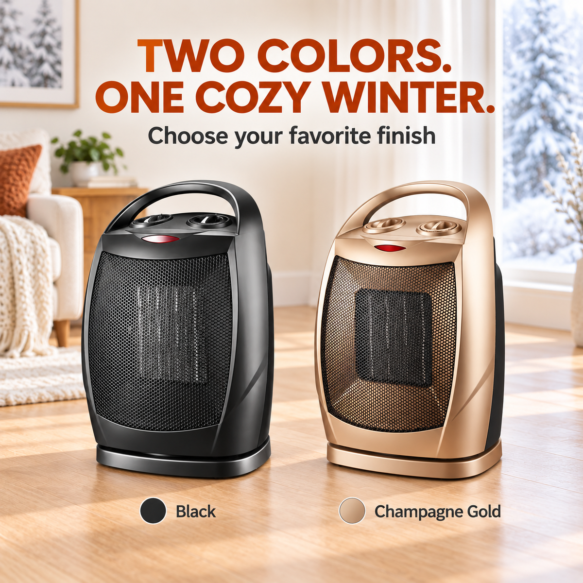 🔥Portable PTC Ceramic Space Heater – 90° Oscillation, 3 Modes & Tip-Over Protection