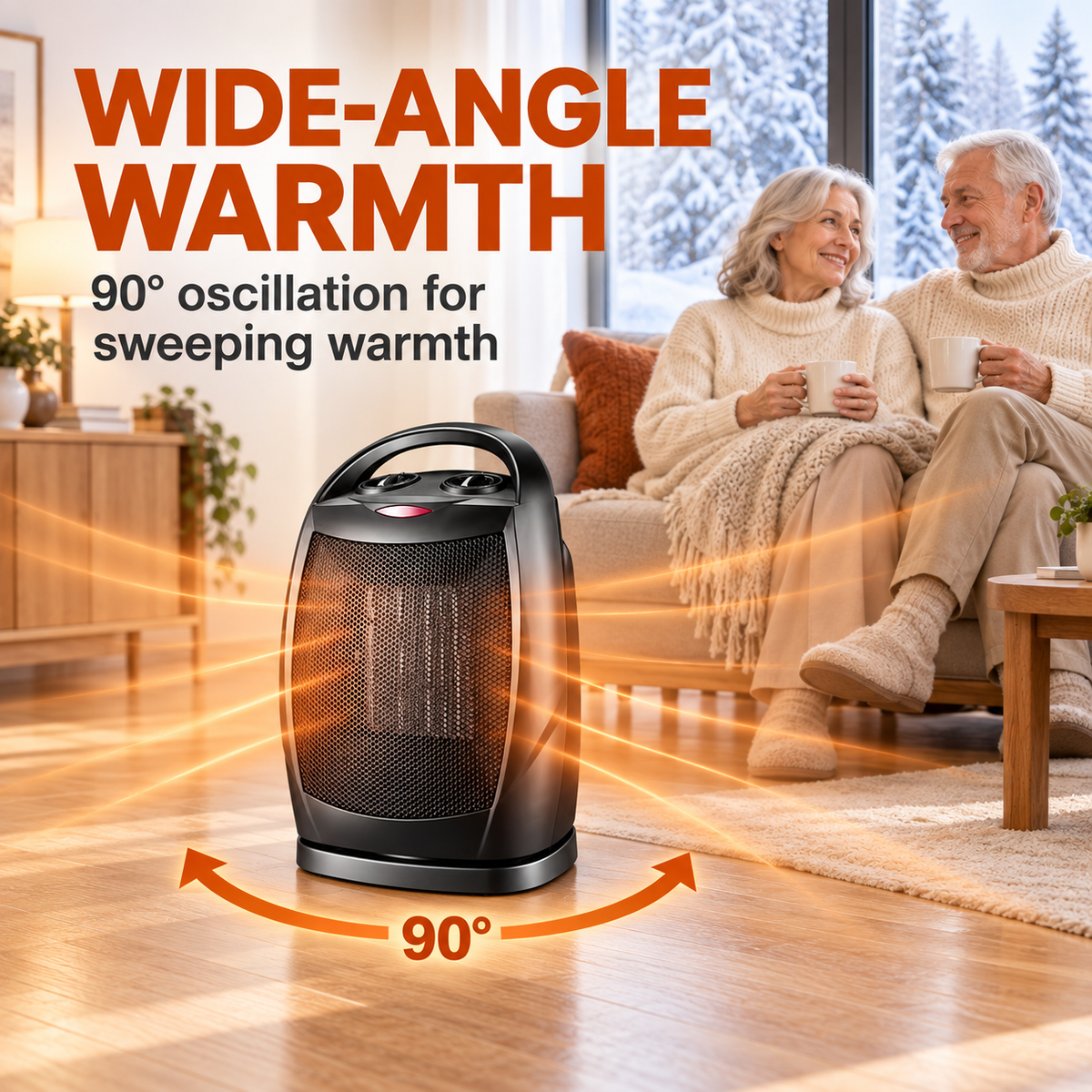 🔥Portable PTC Ceramic Space Heater – 90° Oscillation, 3 Modes & Tip-Over Protection