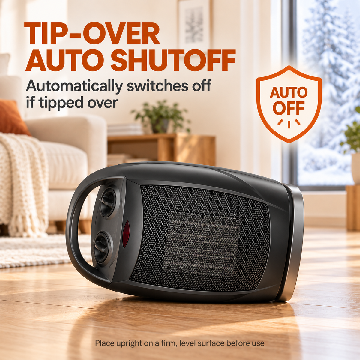 🔥Portable PTC Ceramic Space Heater – 90° Oscillation, 3 Modes & Tip-Over Protection